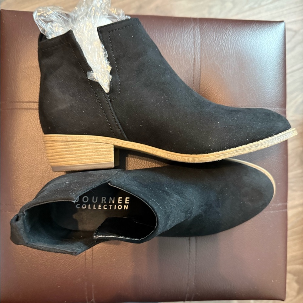 Journee Collection Black Suede Ankle Booties
